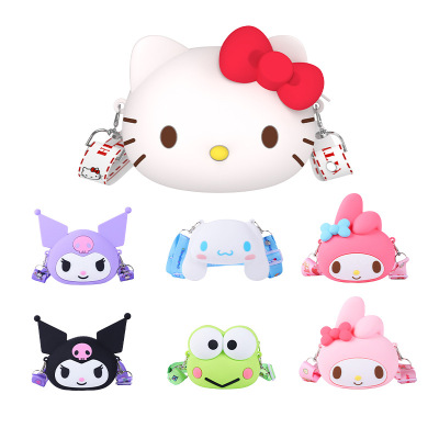 Officially Authorized Sanrio Hello Kitty Silicone Messenger Bag Cartoon Student Melody Storage Coin Purse Silicone Bag