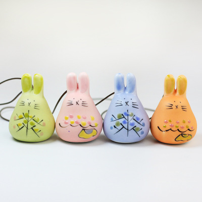 Ceramic Long Ears Wind Chimes Selling Cute Rabbit Pendant Door Decoration Tracery Yiwu Ceramic Ornament Stall Wholesale
