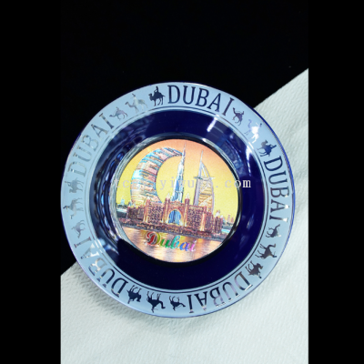 Ceramic Tourist Souvenir/Custom Decorative Tray/Factory Direct Sales Silver Dubai Night View Blue Ceramic Plate