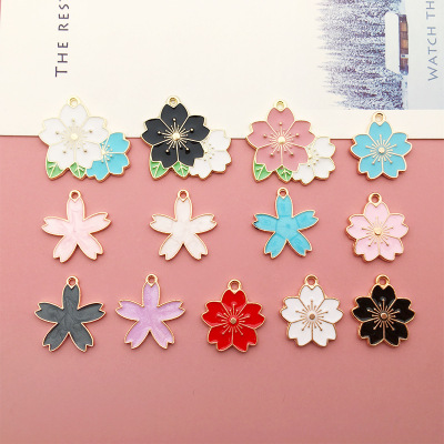 Alloy Oil-Spot Glaze Flowers Pendant Korean Ornament Accessories Five Petal Flower Pendant DIY Ornament Handmade Jewelry