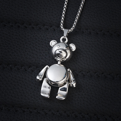Tiktok Same Style Limbs Movable Glossy Bear Necklace Trendy Men and Women Hip Hop Cool Pendant All-Matching Long Sweater Chain