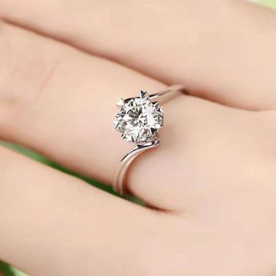 [Wedding Ring] TikTok Snowflake Same Style Internet Celebrity Six-Claw Simulation Diamond Ring Female Adjustable Couple Ring Open Wedding