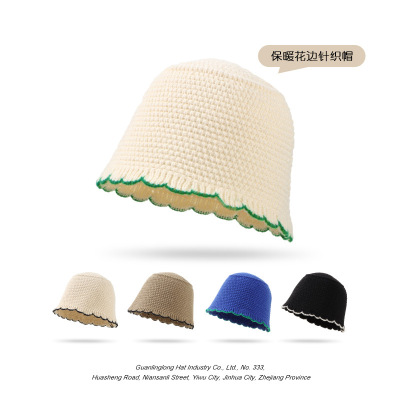 New Autumn and Winter Hat Women's Hand-Woven Bucket Hat Ruffled Stitching Bucket Hat in Stock Wholesale Knitted Hat