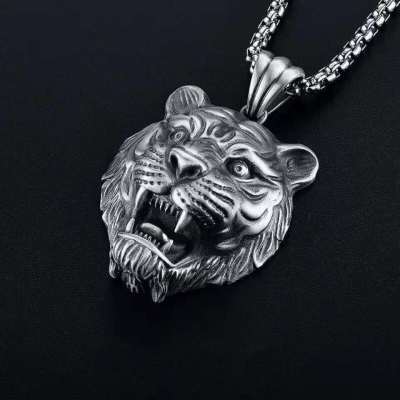 European and American Fashion Retro Domineering Tiger Head Necklace Men's Pendant Fashion Brand Personalized Hip Hop Simple All-Match Sweater Chain