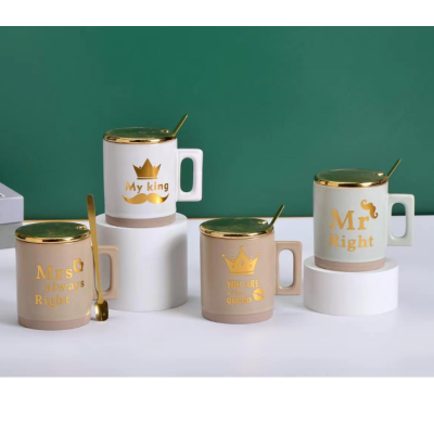 Face Stamping Breakfast Gift Cup Milk Cup Heating Cup Juice Cup Mark Cup Ceramic Single Cup Set Cover and Spoon
