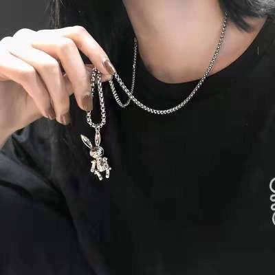Cute Rabbit Sweater Chain Long Ins Hip Hop Titanium Steel Necklace Women's Non-Fading Fashion Trending Korean Pendant Tide