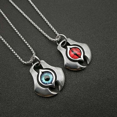 European and American Domineering Red and Blue Devil's Eye Pendant Unique Hipster Stainless Steel Necklace Simple Hip Hop Pendant Wholesale