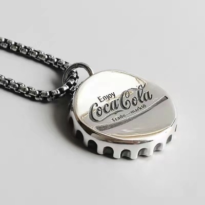 European Hip Hop Fashion Brand Cola Bottle Cap Necklace Male and Female Personality All-Matching Hoodie Sweater Chain Pendant Factory Wholesale