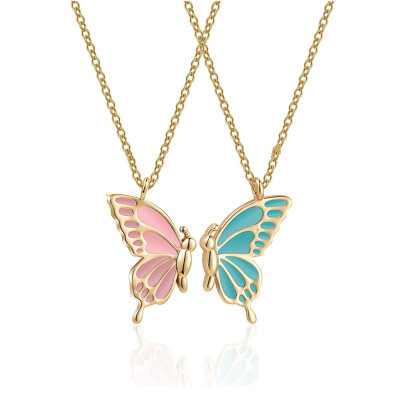 Cross-Border Explosion New Product Style Good Friend Butterfly Necklace Female European and American Simple Colorized Butterfly Two-Piece Set Friendship Gift