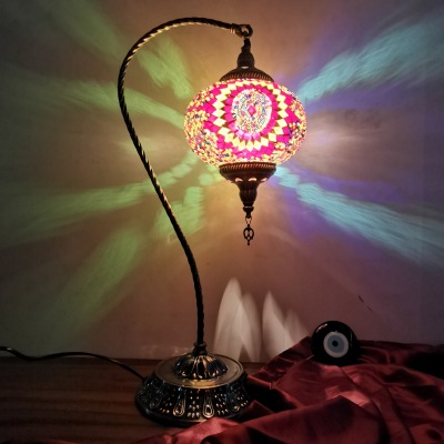 Mediterranean Retro Romantic Bedroom Bedside Living Room Bar Handmade Southeast Asia Turkish Colored Glass Table Lamp