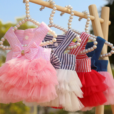 Spring and Summer New Dog Clothes Cat Clothing Pet Supplies Striped Spaghetti Straps Mesh Skirt Dress Small Medium Dog