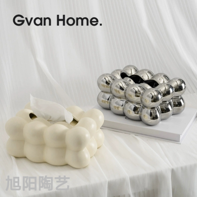 Creative Ball Paper Extraction Box Ceramic Cream Color Home Decoration Entry Luxury Home Advanced Original Design