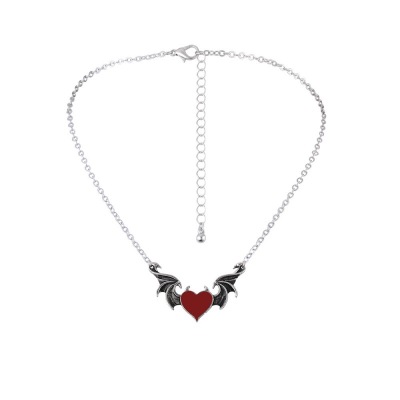Europe and America Cross Border Explosive Creative Devil Heart-Shaped Necklace Alloy Oil Drop Peach Heart Devil Wings Ornament