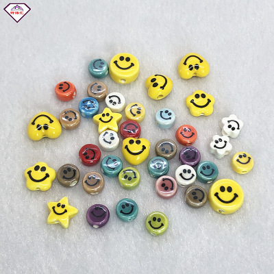 Heart-Shaped Smiling Face Scattered Beads Color with Hole Spacer Beads Wholesale DIY Hand-Painted Flower Five-Pointed Star Bracelet Necklace Ceramic Beads