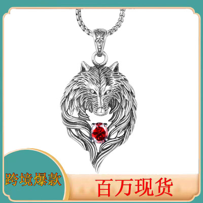 Cross-Border E-Commerce Fashion Personalized Wolf Head Stainless Steel Necklace Men's Domineering Wolf Tooth Multi-Color Sweater Accessories Wholesale