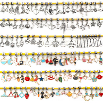 Panjia Beads Dora Bracelet Big Hole Beads Tee Pendant Hanging Ornament Accessories DIY Antique Silver Drop Oil Pendant Optional