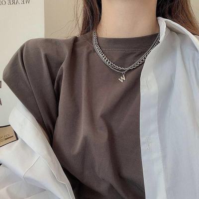 European and American Personalized Cold Style Chain Necklace W Letter Double-Layer Clavicle Chain Hip Hop Cool Earth All-Matching Short Necklace Women