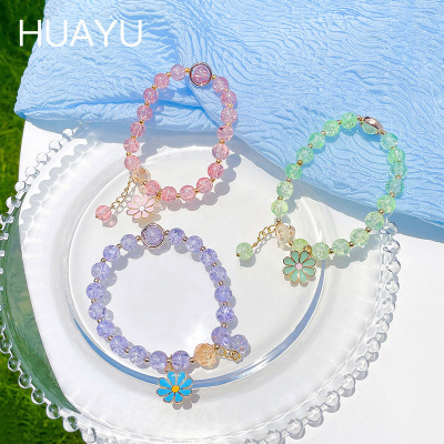 INS Niche Design Little Daisy Cold Crystal String Beads Bracelet 2022 New Light Luxury Japanese and Korean Girls Bracelet