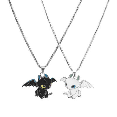 Cartoon Cute Black and White Night Evil Double Dragon Pendant Sweater Chain Accessories Trendy Student Male and Female Couple Children's Necklace Wholesale