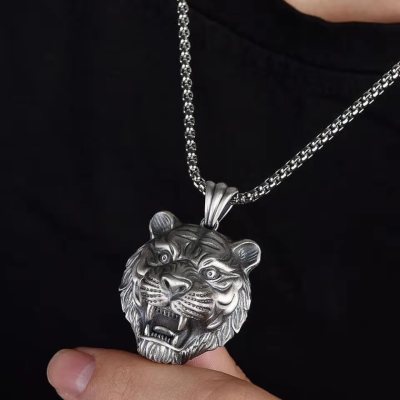 European and American Fashion Retro Domineering Tiger Head Necklace Men's Creative Trendy Brand Personalized Hip Hop Pendant Sweater Chain Jewelry