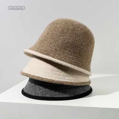 Bucket Hat Ins Women's Autumn and Winter New Wool Basin Hat Korean Style Japanese Style Color Matching Bucket Hat All-Matching Solid Color Hat Fashion