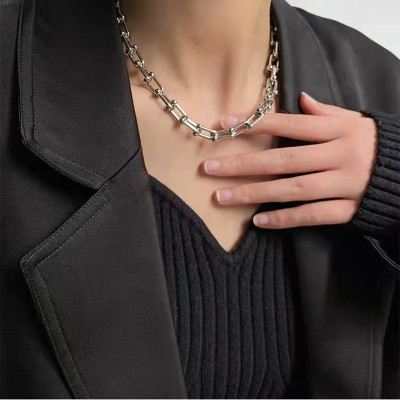 Super Seiko! Bamboo Clavicle Chain Sweater Chain Personality Men and Women Special Interest Light Luxury U-Shaped Horseshoe Gradient Thick Chain Necklace