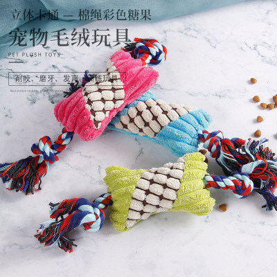 Factory Direct Sales Pet Sounding Molar Long Lasting Plush Cat Dog Toy Supplies Corn Cotton String Candy