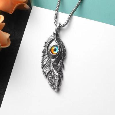 Vintage Turkey Feather Devil's Eye Stainless Steel Necklace Angel Wings Eye Pendant Sweater Chain Accessories