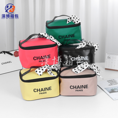 New Cosmetic Bag Korean Style Large Capacity Bowknot Portable Women's Portable Travel Waterproof Wash Pu Storage Bag