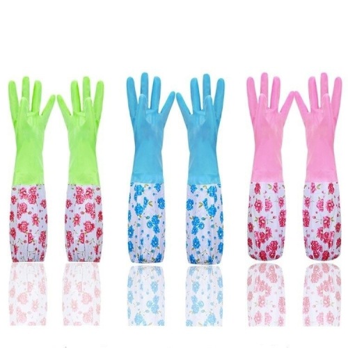 Stall Lengthened and Velvet Added Drawstring Dishwashing Gloves Female Household Waterproof Rubber Latex Wide Mouth Kitchen Washing Bowl Washing Clothes