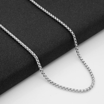 European and American Popular Men's Stainless Steel Square Pearl Necklace Ornament Necklace 2.5 Thick Straps Wholesale DIY Accessories
