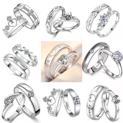 Korean Simple Couple Rings Simulation Diamond Ring Open Zircon Classic Ring Couple Open Rings for Couples Couple Rings