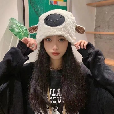 Lamb Hat Japanese Style Sweet and Cute Ears Lamb Plush Bonnet Thickened Thickened Warm Pullover Cap Female Fashion