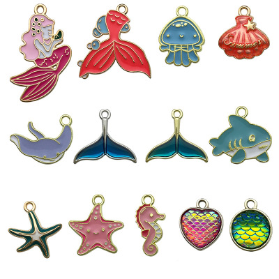 1 Oil Drop Summer Ocean Beach Starfish Shell Mermaid Jellyfish Dolphin Pendant DIY Bracelet Necklace Accessories