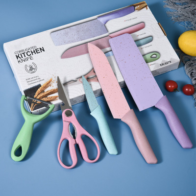 [Best-Selling in Stock] Straw Colorful Kitchen Knives 5-Piece Set High-Profile Figure Stainless Steel Knives 3-Piece Set