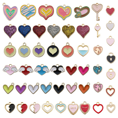 50 Oil Dripping Heart Heart Shaped Pendant DIY Ornament Accessories Oil Dripping Alloy Key Ring Pendant Necklace Pendant