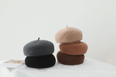 Look Small ~ Good Model Upgraded Three-Dimensional Shape Wool Beret Women's Korean Style Wear Wear Autumn and Winter Painter Cap