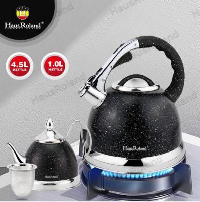 Hausroland Spot Light Luxury Stainless Steel Paint 4.5L Whistle Kettle with 1L Little Teapot Thickened Compound Bottom