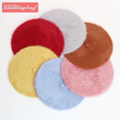 Rabbit Fur Flat Beret Women's Fashionable Solid Color Soft Girl Plush Knitted Painter Cap Autumn and Winter Daily Velvet Beret