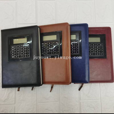 A5 Leather Surface Notepad Checkered Notebook with Calculator