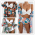 European and American Swimsuit Three-Piece Bikini Printed Jacket Split Swimsuit for Women