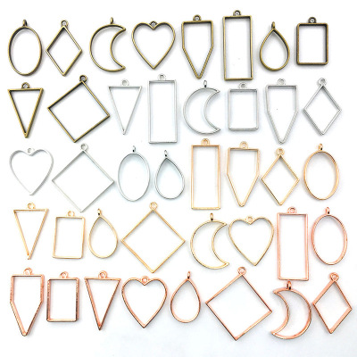 Ornament Accessories Hanging Plated Simple Geometric Shaped Photo Frame DIY Metal Hollow Frame Base Support AB Glue Pendant Frame