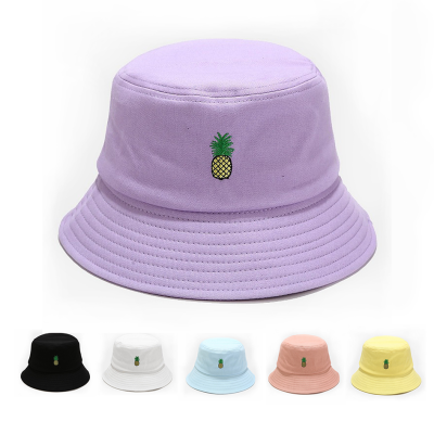 Preppy Style Pineapple Embroidery Pattern Bucket Hat Outdoor All-Matching Sun Hat Fresh Cute Sun-Proof Basin Hat