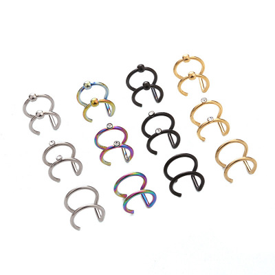 American Non-Piercing Ear Clip Stainless Steel Double C Cartilage Earrings Simple Piercing Jewelry Cross-Border Supply