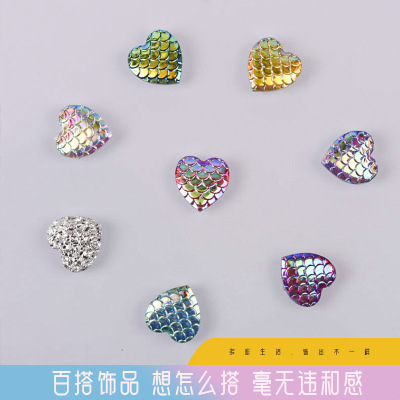 12mm Vug Resin Drill Peach Heart Fish Scale Smooth Plated AB Colorful Crystals Snake Pattern Ornament Accessories