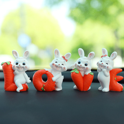 New Car Decoration Cute Little White Rabbit Family Portrait Decoration Car Creativity Dashboard Car Interior Delivery