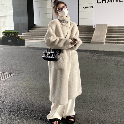 Fur Integrated New Women's Winter Warm Stand Collar Young Imitation Fur Overcoat Fur Long Coat