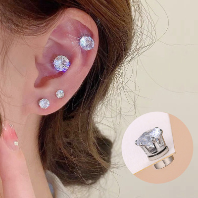 Non-Pierced Cochlear Magnetic Ear Clip Iron-Absorbing Stainless Steel Hexaclaw Zircon Ear Studs Fashion Earrings Single
