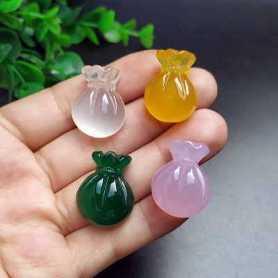 Ice Transparent Agate Purse Pendant White Powder Green Canary Stone Small Pendant Crystal Ornament Inlaid Accessories