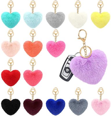 Cross-Border Artificial Rabbit-Fur Ball Plush Pendant Accessories Pendant DIY Phone Case Keychain Leather Hanger Heart-Shaped Pendant